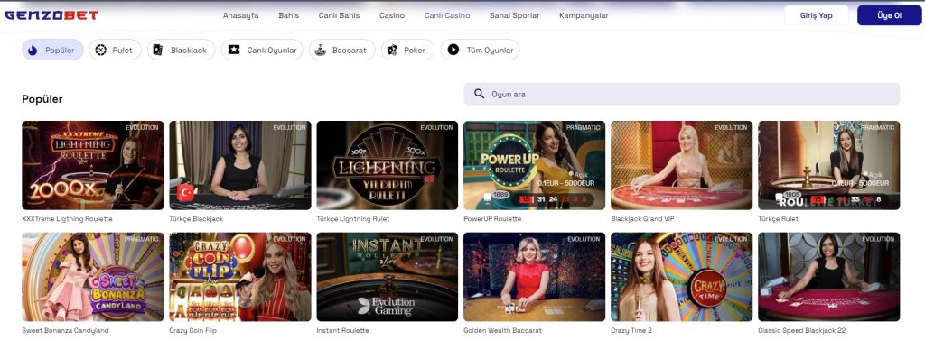 Genzobet Casino Oyunları